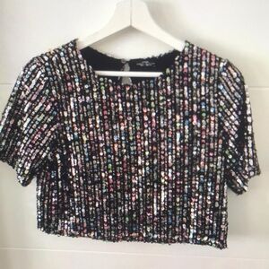 Sequin Embellished Black Crop Top